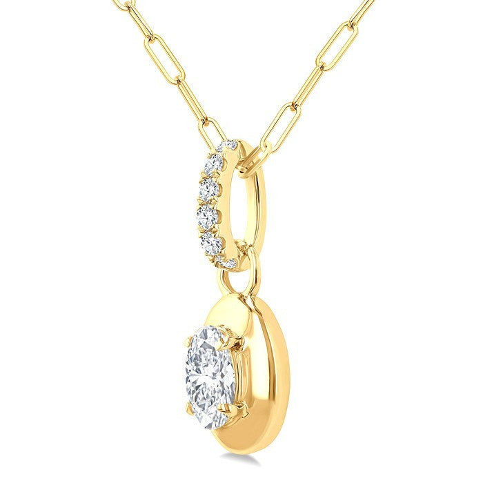 1/4 Ctw Dome Oval and Round Cut Diamond Fashion Pendant With Paperclip Chain in 14K Yellow Gold