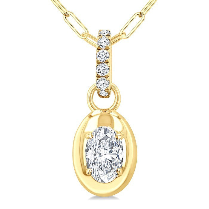1/4 Ctw Dome Oval and Round Cut Diamond Fashion Pendant With Paperclip Chain in 14K Yellow Gold