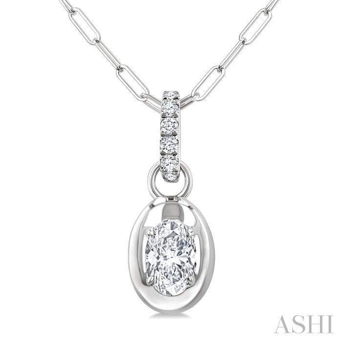 1/4 Ctw Dome Oval and Round Cut Diamond Fashion Pendant With Paperclip Chain in 14K White Gold