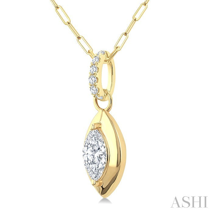 1/4 Ctw Dome Marquise and Round Cut Diamond Fashion Pendant With Paperclip Chain in 14K Yellow Gold