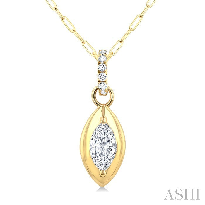 1/4 Ctw Dome Marquise and Round Cut Diamond Fashion Pendant With Paperclip Chain in 14K Yellow Gold