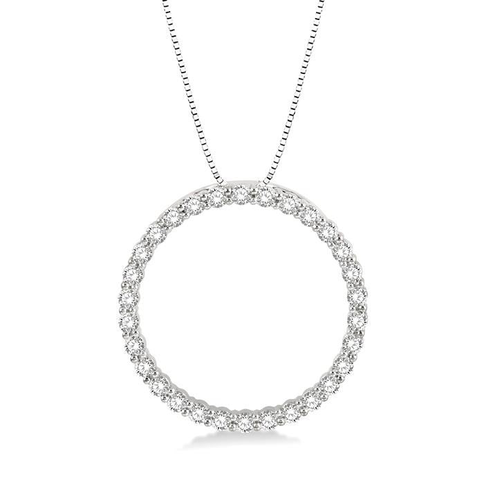 1 Ctw Round Cut Diamond Circle of Love Pendant with Chain in 14K White Gold