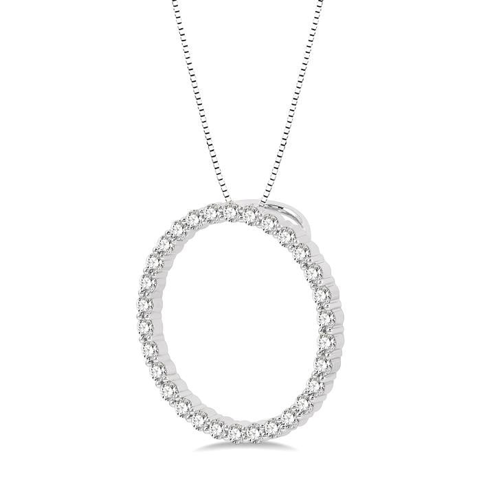 1 Ctw Round Cut Diamond Circle of Love Pendant with Chain in 14K White Gold