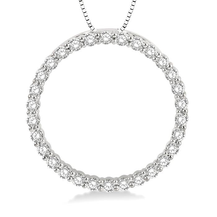1 Ctw Round Cut Diamond Circle of Love Pendant with Chain in 14K White Gold