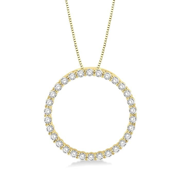 1 Ctw Round Cut Diamond Circle of Love Pendant with Chain in 14K Yellow Gold