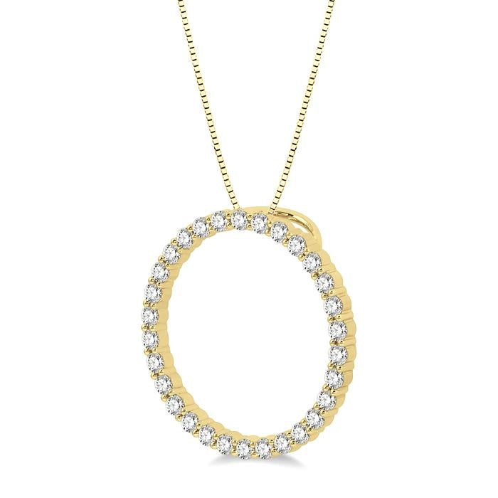 1 Ctw Round Cut Diamond Circle of Love Pendant with Chain in 14K Yellow Gold