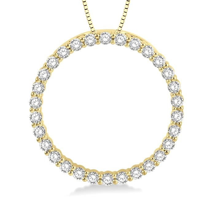 1 Ctw Round Cut Diamond Circle of Love Pendant with Chain in 14K Yellow Gold