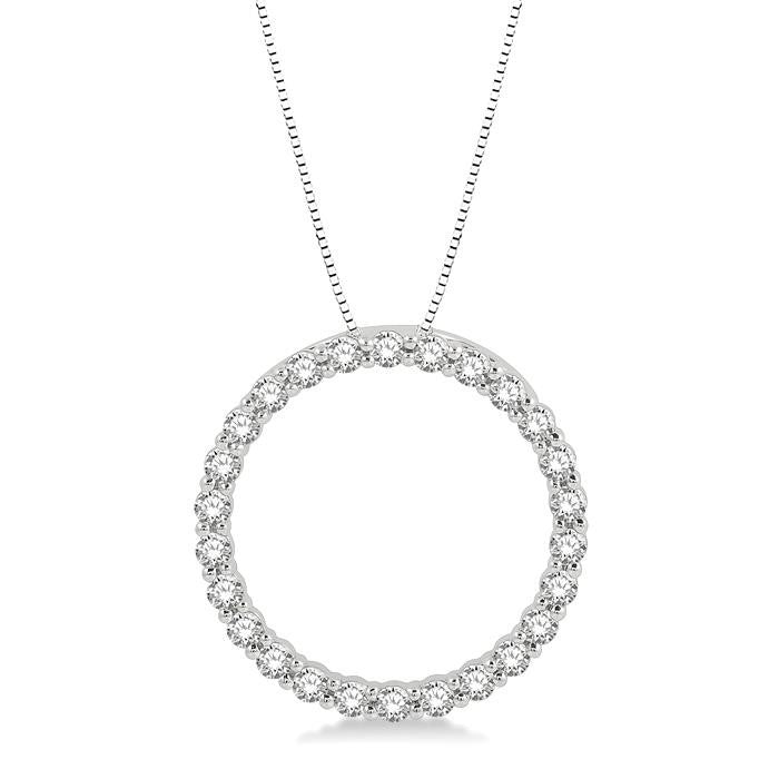 3/4 Ctw Circle of Love Round Cut Diamond Pendant With Chain in 14K White Gold