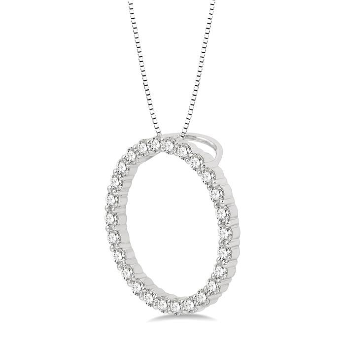 3/4 Ctw Circle of Love Round Cut Diamond Pendant With Chain in 14K White Gold