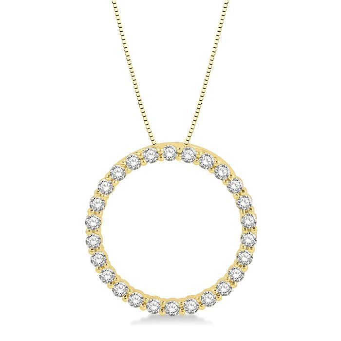 3/4 Ctw Circle of Love Round Cut Diamond Pendant With Chain in 14K Yellow Gold
