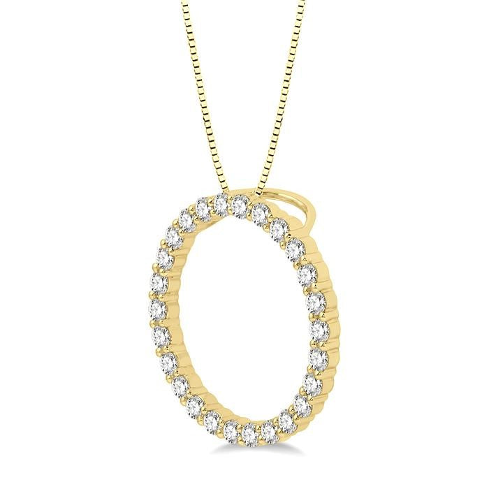 3/4 Ctw Circle of Love Round Cut Diamond Pendant With Chain in 14K Yellow Gold