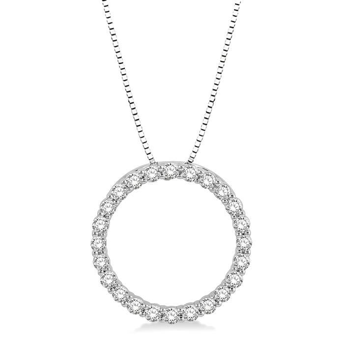 1/2 Ctw Circle of Love Round Cut Diamond Pendant With Chain in 14K White Gold