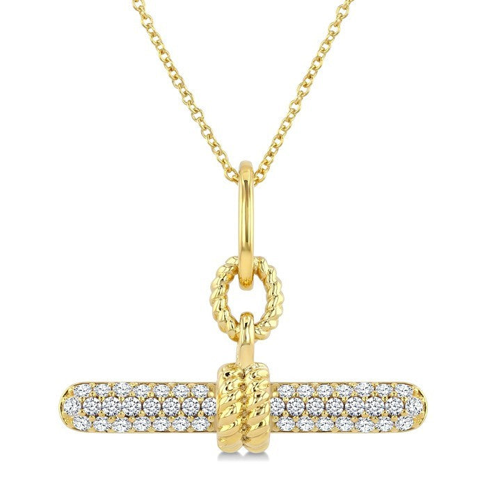 1/3 Ctw Round Cut Diamond T-Bar Fashion Pendant With Chain in 10K Yellow Gold