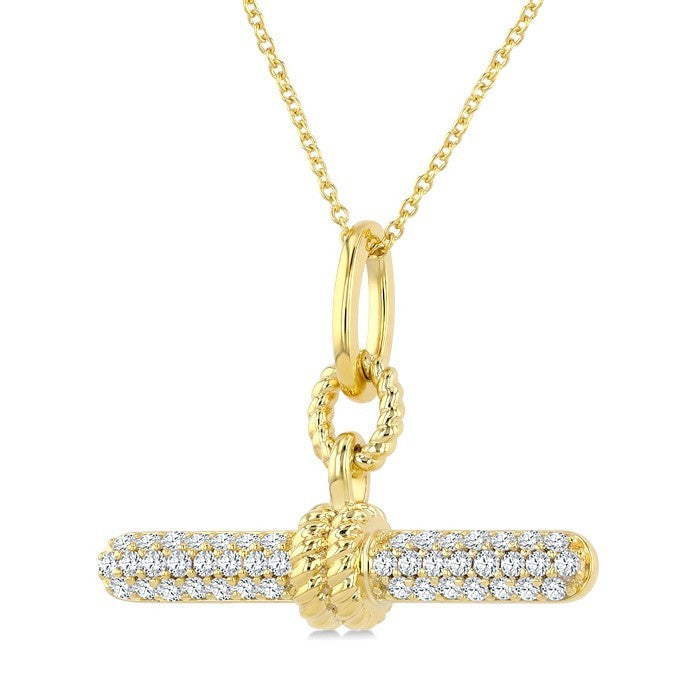 1/3 Ctw Round Cut Diamond T-Bar Fashion Pendant With Chain in 10K Yellow Gold