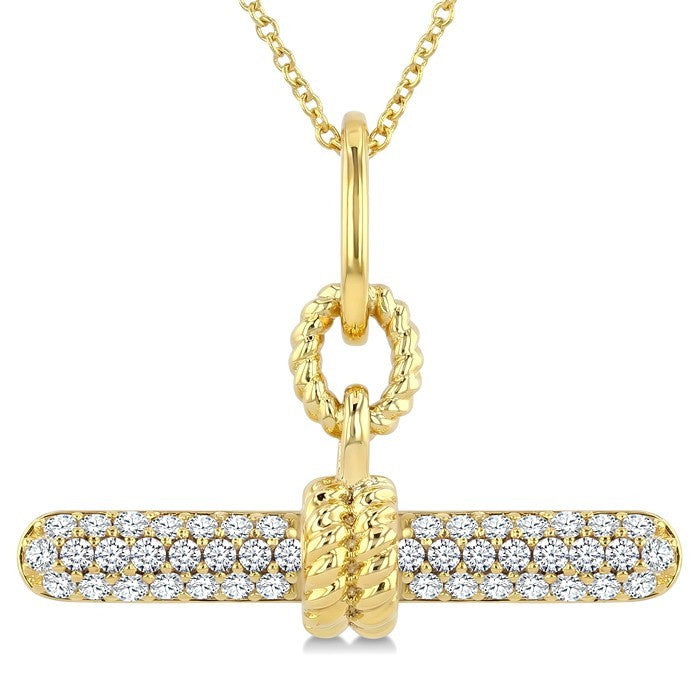 1/3 Ctw Round Cut Diamond T-Bar Fashion Pendant With Chain in 10K Yellow Gold