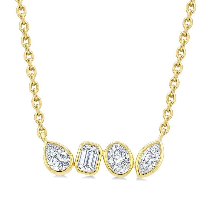 1/3 Ctw Bezel Set Mixed Cut Diamond Bar Necklace in 14K Yellow Gold