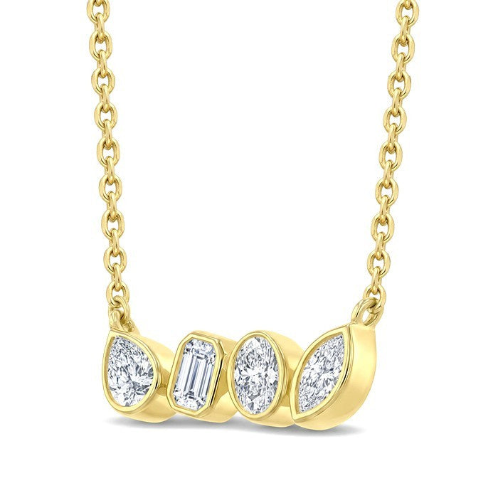 1/3 Ctw Bezel Set Mixed Cut Diamond Bar Necklace in 14K Yellow Gold