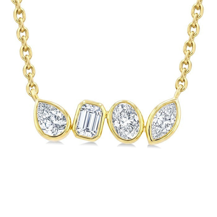 1/3 Ctw Bezel Set Mixed Cut Diamond Bar Necklace in 14K Yellow Gold