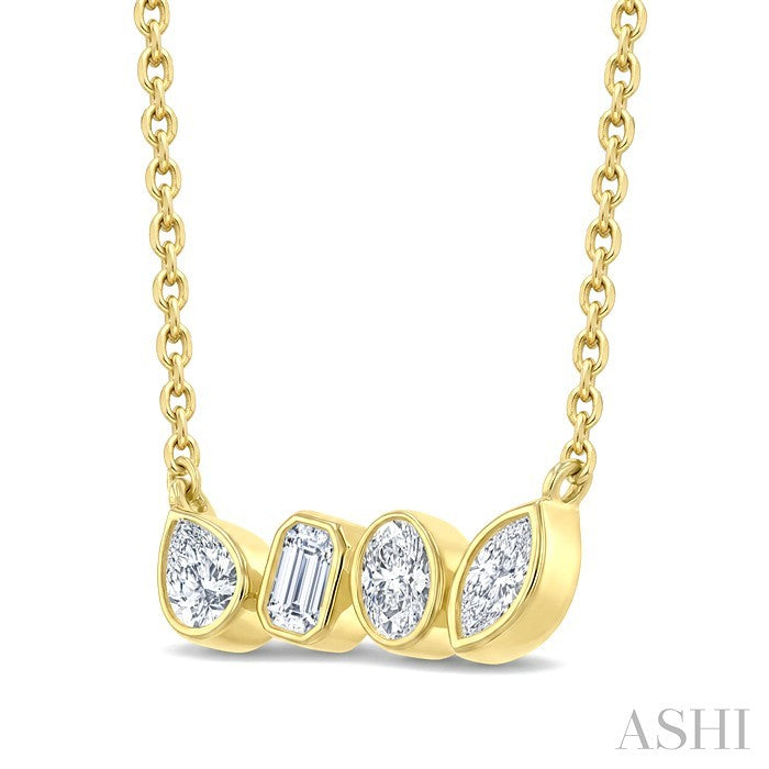 1/3 Ctw Bezel Set Mixed Cut Diamond Bar Necklace in 14K Yellow Gold