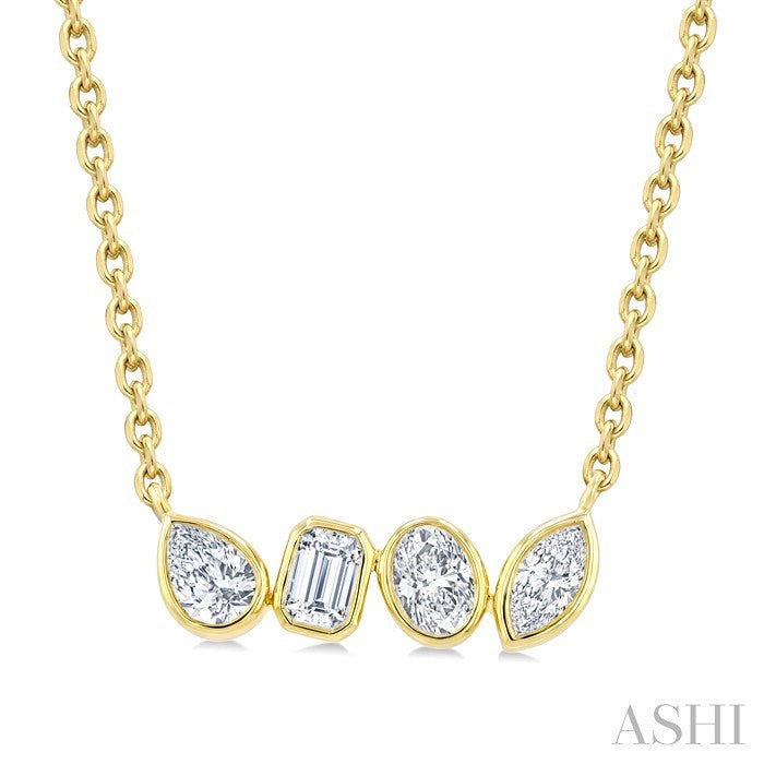 1/3 Ctw Bezel Set Mixed Cut Diamond Bar Necklace in 14K Yellow Gold