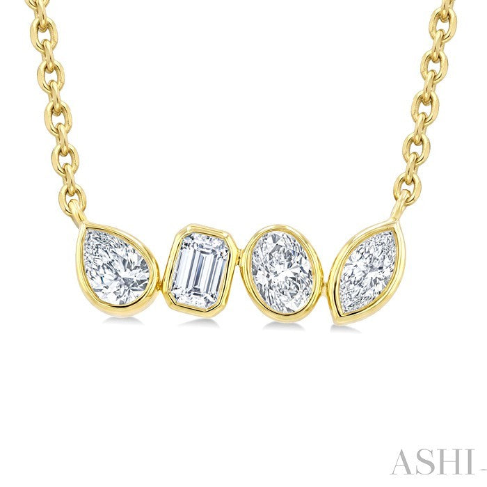 1/3 Ctw Bezel Set Mixed Cut Diamond Bar Necklace in 14K Yellow Gold