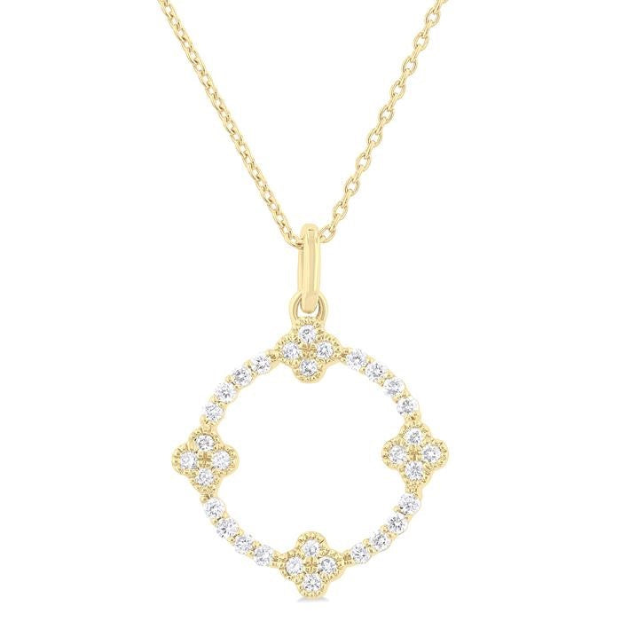 1/4 Ctw Clover Leaf Circle Round Cut Diamond Pendant With Chain in 10K Yellow Gold
