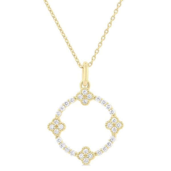 1/4 Ctw Clover Leaf Circle Round Cut Diamond Pendant With Chain in 10K Yellow Gold