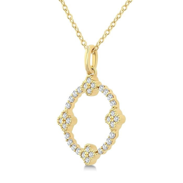 1/4 Ctw Clover Leaf Circle Round Cut Diamond Pendant With Chain in 10K Yellow Gold