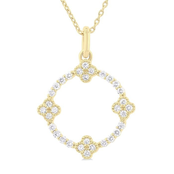 1/4 Ctw Clover Leaf Circle Round Cut Diamond Pendant With Chain in 10K Yellow Gold
