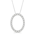 1 Ctw Oval Shape Window Round Cut Diamond Pendant With Chain in 14K White Gold