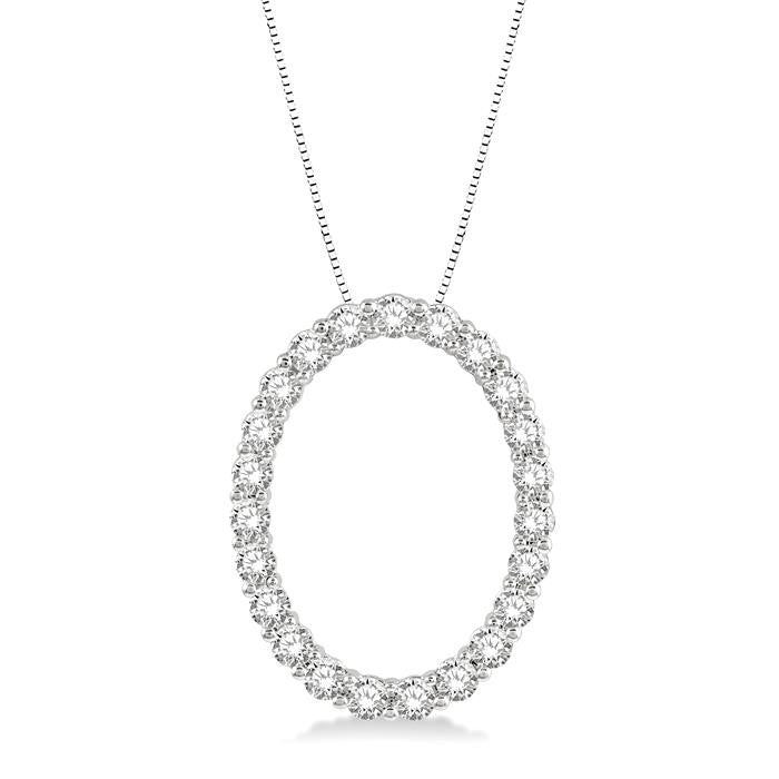 1 Ctw Oval Shape Window Round Cut Diamond Pendant With Chain in 14K White Gold