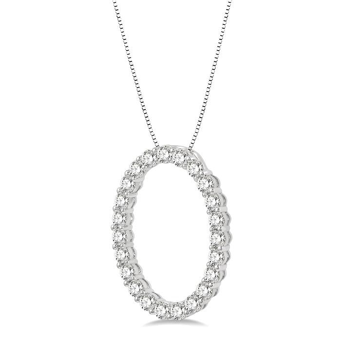 1 Ctw Oval Shape Window Round Cut Diamond Pendant With Chain in 14K White Gold