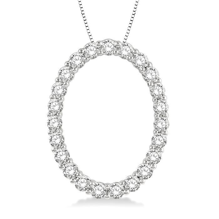 1 Ctw Oval Shape Window Round Cut Diamond Pendant With Chain in 14K White Gold