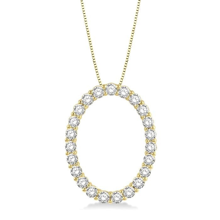 1 Ctw Oval Shape Window Round Cut Diamond Pendant With Chain in 14K Yellow Gold