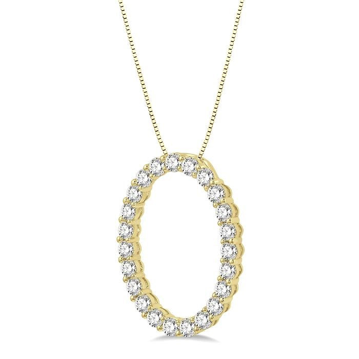 1 Ctw Oval Shape Window Round Cut Diamond Pendant With Chain in 14K Yellow Gold