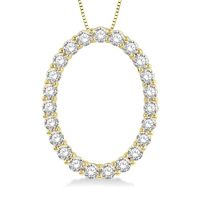 1 Ctw Oval Shape Window Round Cut Diamond Pendant With Chain in 14K Yellow Gold