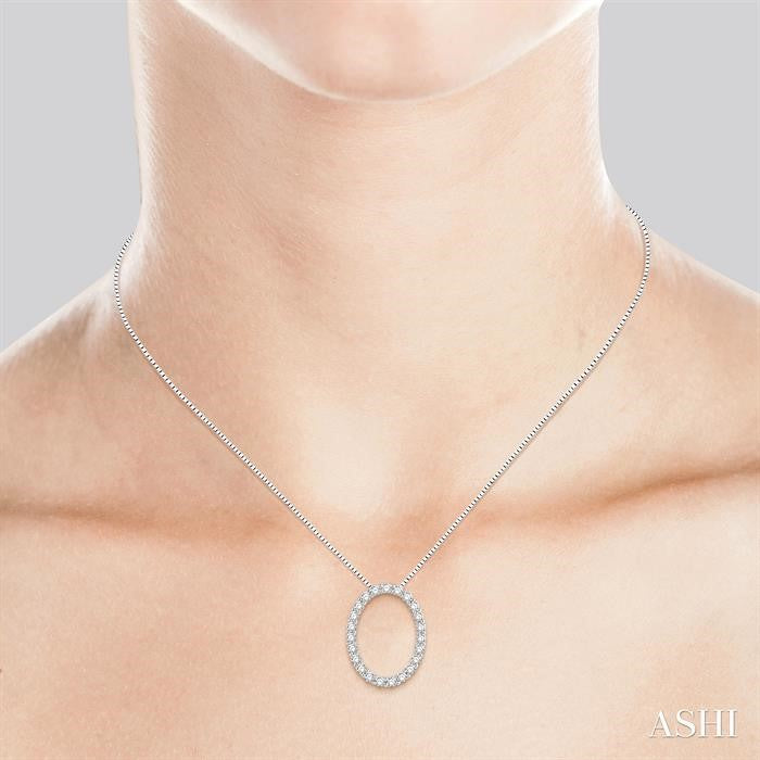 1 Ctw Oval Shape Window Round Cut Diamond Pendant With Chain in 14K White Gold