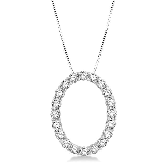 3/4 Ctw Oval Shape Window Round Cut Diamond Pendant With Chain in 14K White Gold