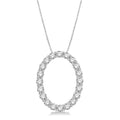 3/4 Ctw Oval Shape Window Round Cut Diamond Pendant With Chain in 14K White Gold