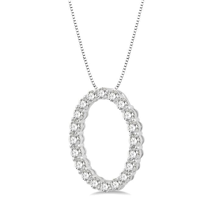 3/4 Ctw Oval Shape Window Round Cut Diamond Pendant With Chain in 14K White Gold