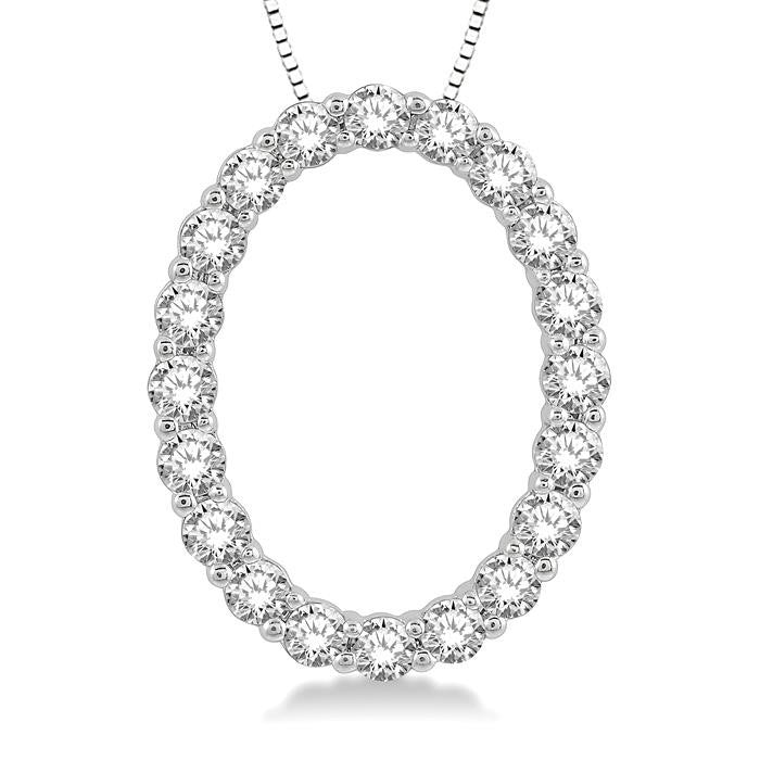 3/4 Ctw Oval Shape Window Round Cut Diamond Pendant With Chain in 14K White Gold