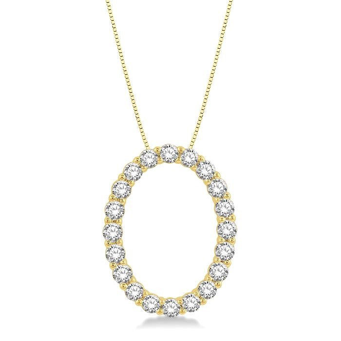 3/4 Ctw Oval Shape Window Round Cut Diamond Pendant With Chain in 14K Yellow Gold