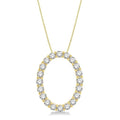 3/4 Ctw Oval Shape Window Round Cut Diamond Pendant With Chain in 14K Yellow Gold