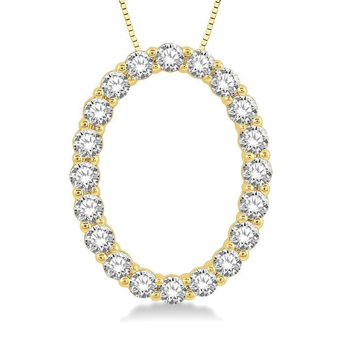 3/4 Ctw Oval Shape Window Round Cut Diamond Pendant With Chain in 14K Yellow Gold