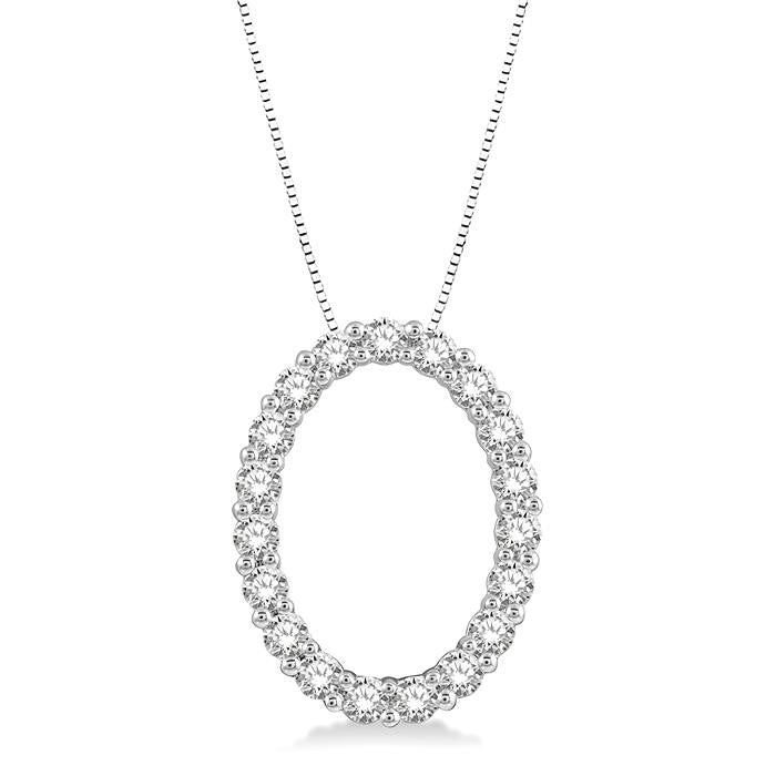 1/2 Ctw Oval Shape Window Round Cut Diamond Pendant With Chain in 14K White Gold