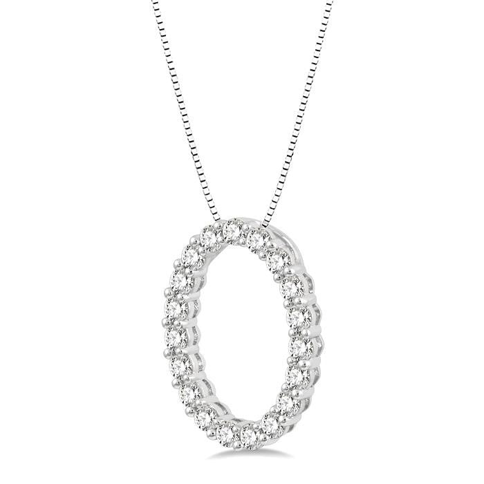 1/2 Ctw Oval Shape Window Round Cut Diamond Pendant With Chain in 14K White Gold