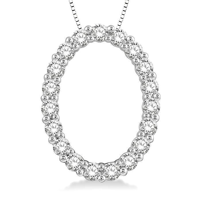 1/2 Ctw Oval Shape Window Round Cut Diamond Pendant With Chain in 14K White Gold