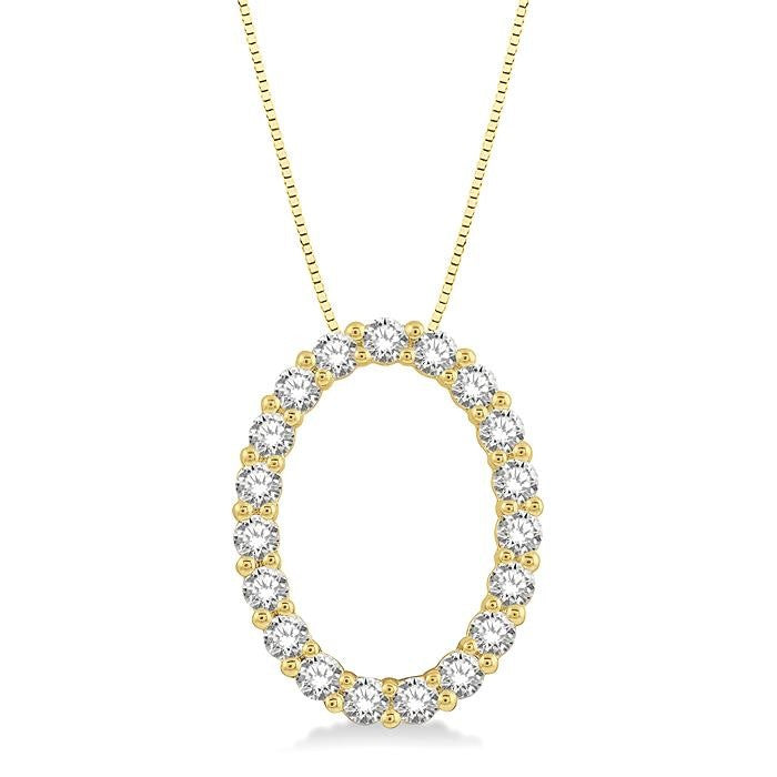1/2 Ctw Oval Shape Window Round Cut Diamond Pendant With Chain in 14K Yellow Gold