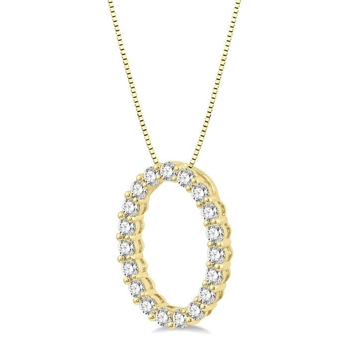 1/2 Ctw Oval Shape Window Round Cut Diamond Pendant With Chain in 14K Yellow Gold