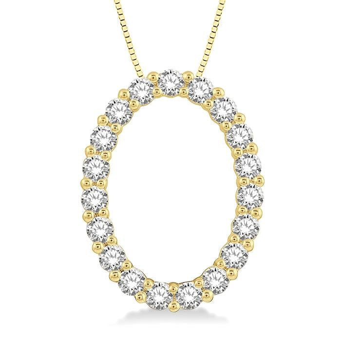 1/2 Ctw Oval Shape Window Round Cut Diamond Pendant With Chain in 14K Yellow Gold